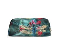 MDATT Astuccio in pelle con stampa libellula sul fiore carino per penne e cancelleria per studenti con cerniera per penne, matite, pennarelli, Argento, Taglia unica, Astuccio per trucchi