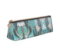 MDATT Astuccio multifunzionale in pelle con pianta tropicale e cactus con grande capienza portaoggetti classico design triangolare, bianco, Taglia unica, Astuccio per trucchi