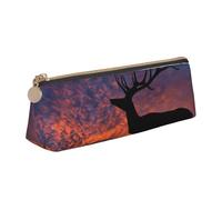 MDATT Astuccio multifunzione in pelle con cervo rosso toro alce tramonto con grande Storagecapacity classico design triangolare, bianco, Taglia unica, Astuccio per trucchi