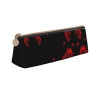 MDATT Astuccio multifunzione in pelle con sfondo nero rosa rossa con grande Storagecapacity classico design triangolare, bianco, Taglia unica, Astuccio per trucchi
