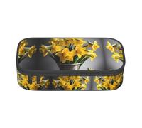 MDATT Astuccio per matite con bouquet di narcisi, astuccio multi slot, grazioso astuccio portatile per penne per scuola e ufficio, Nero , Taglia unica, Organizer per borse