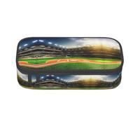 MDATT Astuccio portapenne colorato con cerniera, organizer per ufficio e viaggio, con stampa di lecca-lecca, alberi di Natale e cottage, Sfondo verde campo da baseball, Taglia unica, Organizer per