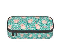 MDATT Astuccio portapenne colorato con cerniera, organizer per ufficio e viaggio, con stampa di lecca-lecca, alberi di Natale e cottage, Modello di maiale sveglio del fiore, Taglia unica, Organizer
