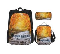 MDATT Autumn River Park Zaino con Lunch Box Anime Zaino Scuola Borsa Bookbag Zaino Set per Tre, Nero , Taglia unica, Set di zaini per la scuola