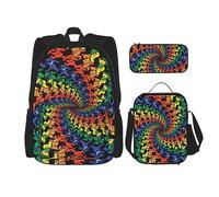 MDATT Beauty Grand Canyon Zaino per ragazze Libreria Scuola con Portapranzo e Astuccio 3 in 1 Set di Borse Scuola, Tintura per cravatta con orso, Taglia unica