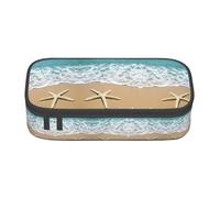 MDATT Bella stella marina sulla spiaggia sabbia scuola matita caso,Multi Slot matite Pouch Pouch Cute Portable Pen Bag,Penne Astucci per la scuola ufficio, Nero , Taglia unica, Organizer per borse