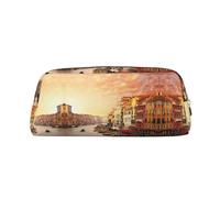 MDATT Bella Venezia Canal View Stampa Carino Penna Cancelleria Borsa in Pelle Astuccio per Studenti Cerniera Borsa per Penne Matite, Pennarelli, Oro, Taglia unica, Astuccio per trucchi