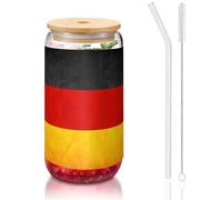 MDATT Bicchieri con coperchio e cannucce, stampa bandiera della Germania, 470 ml, carini bicchieri d'acqua per succo, birra, caffè, tè