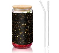 MDATT Bicchieri da bere con coperchio e cannucce, con stampa nera e oro, 470 ml, carini bicchieri per acqua, succhi di frutta, birra, caffè, tè
