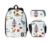 MDATT Cartoon Rockets Zaino versatile con borsa per il pranzo e astuccio, attrezzatura da viaggio leggera per tutti i giorni, Nero , Taglia unica, Organizer per borse