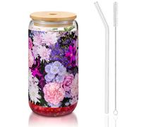 MDATT Colorato Natura Fiore Stampa 16oz Bicchieri con Coperchi e Cannucce, Carino Bicchieri Acqua per Succo, Birra, Caffè, Tè