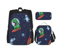 MDATT Divertente zaino a forma di razzo con astronauta dinosauro e scatola per il pranzo anime, zaino per la scuola, set per tre, Nero , Taglia unica, Set di zaini per la scuola