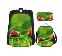 MDATT Divertente zaino con coccinella che tiene ombrelli con portapranzo, zaino anime, borsa per la scuola, set per tre, Nero , Taglia unica, Set di zaini per la scuola