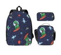 MDATT Divertente zaino versatile con astronauta dinosauro e razzo, con borsa per il pranzo e astuccio, attrezzatura da viaggio leggera per tutti i giorni, Nero , Taglia unica, Organizer per borse