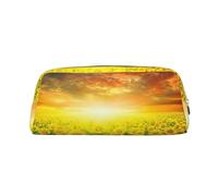 MDATT Dreamlike Sunset of A Sunflower Field Printing Cute Pen Stationery Bag Leather Pencil Pouch for Students Zipper Bag per penne, matite, pennarelli, Oro, Taglia unica, Astuccio per trucchi