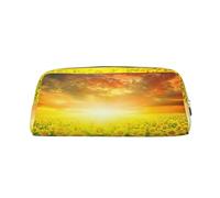 MDATT Dreamlike Sunset of A Sunflower Field Printing Cute Pen Stationery Bag Leather Pencil Pouch for Students Zipper Bag per penne, matite, pennarelli, Argento, Taglia unica, Astuccio per trucchi
