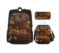 MDATT Fantasy Pirate Ship Zaino con Lunch Box Anime Zaino Scuola Borsa Bookbag Zaino Set per Tre, Nero , Taglia unica, Set di zaini per la scuola