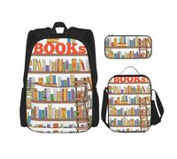 MDATT Funny Book Shelf Collection e zaino a scala con portapranzo anime zaino scuola borsa Bookbag zaino set per tre, Nero , Taglia unica, Set di zaini per la scuola