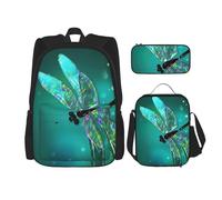 MDATT Galaxy Animal Dragonfly zaino con portapranzo anime zaino scuola borsa Bookbag zaino set per tre, Nero , Taglia unica, Set di zaini per la scuola