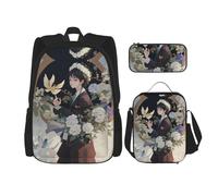 MDATT Gardenia - Zaini da studio con fiori e uccelli, con portapranzo, in tela, borsa da viaggio per studenti elementari, Nero , Taglia unica, Set di zaini per la scuola