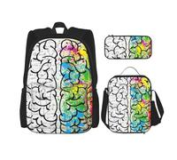 MDATT Geometria Cervello Immagine con Scienza Zaino con Lunch Box Anime Zaino Scuola Borsa Bookbag Zaino Set per Tre, Nero , Taglia unica, Set di zaini per la scuola