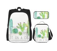 MDATT Go Sit On A Cactus Zaino con Lunch Box Anime Zaino Scuola Bookbag Zaino Set per Tre, Nero , Taglia unica, Set di zaini per la scuola