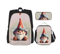 MDATT Grazioso zaino con cappello da gnomo con portapranzo e astuccio da 7,6 cm, zaino kawaii con borsa per il pranzo abbinata