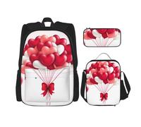 MDATT Happy Valentine's Day Zaino con Lunch Box Anime Zaino Scuola Borsa Bookbag Zaino Set per Tre, Nero , Taglia unica, Set di zaini per la scuola