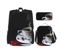 MDATT Hot Coffee with Coffee Bean Zaino con Lunch Box Anime Zaino Scuola Bookbag Set per Tre, Nero , Taglia unica, Set di zaini per la scuola