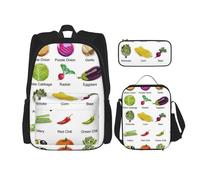 MDATT Introduzione di Varie Verdure Zaino con Lunch Box Anime Zaino Scuola Borsa Bookbag Zaino Set per Tre, Nero , Taglia unica, Set di zaini per la scuola