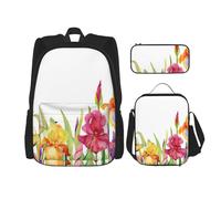 MDATT Iris Flower Butterfly Zaino con portapranzo Anime Zaino Scuola Borsa Bookbag Zaino Set per Tre, Nero , Taglia unica, Set di zaini per la scuola
