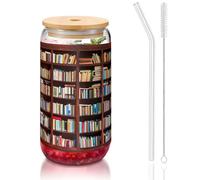 MDATT Libri che stampano i bicchieri da 16 once con coperchi e cannucce, bicchieri da acqua carini per succo, birra, caffè, tè