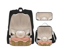 MDATT Oceano Realistico Bellissimo Zaino Aperto Shell con Lunch Box Anime Zaino Scuola Borsa Bookbag Zaino Set per Tre, Nero , Taglia unica, Set di zaini per la scuola