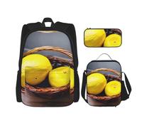 MDATT One Basket Zaini Limone Zaini Studio con Lunch Box Astuccio Astuccio Tela Borsa da Viaggio per Studente Elementare, Nero , Taglia unica, Set di zaini per la scuola