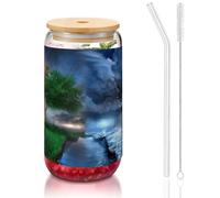 MDATT Quattro stagioni stampa albero della vita bicchieri con coperchio e cannucce, bicchieri da acqua carini per succo, birra, caffè, tè