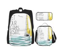 MDATT Quotes Let Your Dreams Set Sail Zaino con Lunch Box Anime Zaino Scuola Bookbag Zaino Set per Tre, Nero , Taglia unica, Set di zaini per la scuola