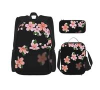 MDATT Realistico Cherry Florals Zaino con Lunch Box Anime Zaino Scuola Borsa Bookbag Zaino Set per Tre, Nero , Taglia unica, Set di zaini per la scuola