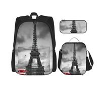MDATT Red Car in Front of the Eiffel Tower Zaino con Lunch Box Anime Zaino Scuola Borsa Bookbag Zaino Set per Tre, Nero , Taglia unica, Set di zaini per la scuola