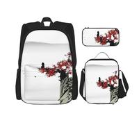 MDATT River Scenery Cherry Blossoms Zaino con portapranzo Anime Zaino Scuola Bookbag Zaino Set per tre, Nero , Taglia unica, Set di zaini per la scuola