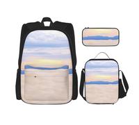 MDATT Romantico zaino bianco sabbia paesaggio con lunch box anime zaino scuola borsa bookbag zaino set per tre, Nero , Taglia unica, Set di zaini per la scuola