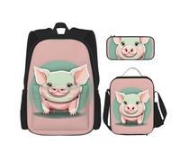 MDATT Simpatico zaino a forma di maialino con orecchie lunghe e portapranzo da 7,6 cm, zaino Kawaii con borsa per il pranzo abbinata