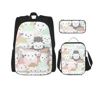 MDATT Simpatico zaino colorato con motivo di pecore con cartone animato con scatola per il pranzo zaino anime zaino scuola borsa bookbag set per tre, Nero , Taglia unica, Set di zaini per la scuola