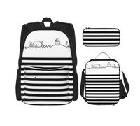 MDATT Simpatico zaino da fattoria con cane da fattoria con borsa per il pranzo Anime zaino scuola borsa Bookbag zaino set per tre, Nero , Taglia unica, Set di zaini per la scuola