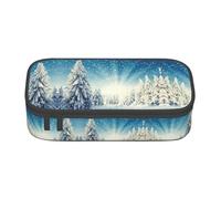 MDATT Snow Wonderland - Astuccio per matite con albero di pino, per la scuola, con scomparti multipli, grazioso astuccio portatile per penne per scuola e ufficio, Nero , Taglia unica, Organizer per