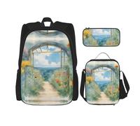 MDATT Stagione Acquerelli di Erbe Fiori Zaini Studio Zaini con Lunch Box Astuccio Astuccio Tela Borsa da Viaggio per Studente Elementare, Nero , Taglia unica, Set di zaini per la scuola
