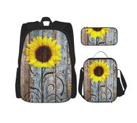 MDATT Sunflower On Old Wood Panel Zaino con Lunch Box Anime Zaino Scuola Bookbag Zaino Set per Tre, Nero , Taglia unica, Set di zaini per la scuola