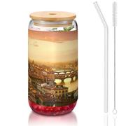 MDATT Sunset View Printing - Bicchieri con coperchio e cannucce, 470 ml, per succhi di frutta, birra, caffè, tè