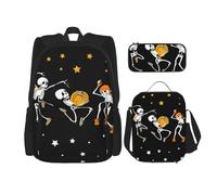 MDATT Zainetto con scheletro danzante con portapranzo, zaino anime, borsa per la scuola, borsa per libri, Nero , Taglia unica, Set di zaini per la scuola