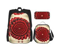 MDATT Zaini a spirale con motivo floreale e vortice, con portapranzo, astuccio in tela, borsa da viaggio per studenti elementari, Nero , Taglia unica, Set di zaini per la scuola