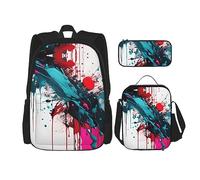 MDATT Zaini con schizzi di vernice astratta, con portapranzo, borsa da viaggio in tela per studenti elementari, Nero , Taglia unica, Set di zaini per la scuola